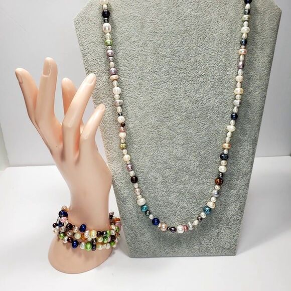 Colorful Handmade Baroque Pearl Necklace and Bracelet Statement Jewelry - Picture 1 of 9